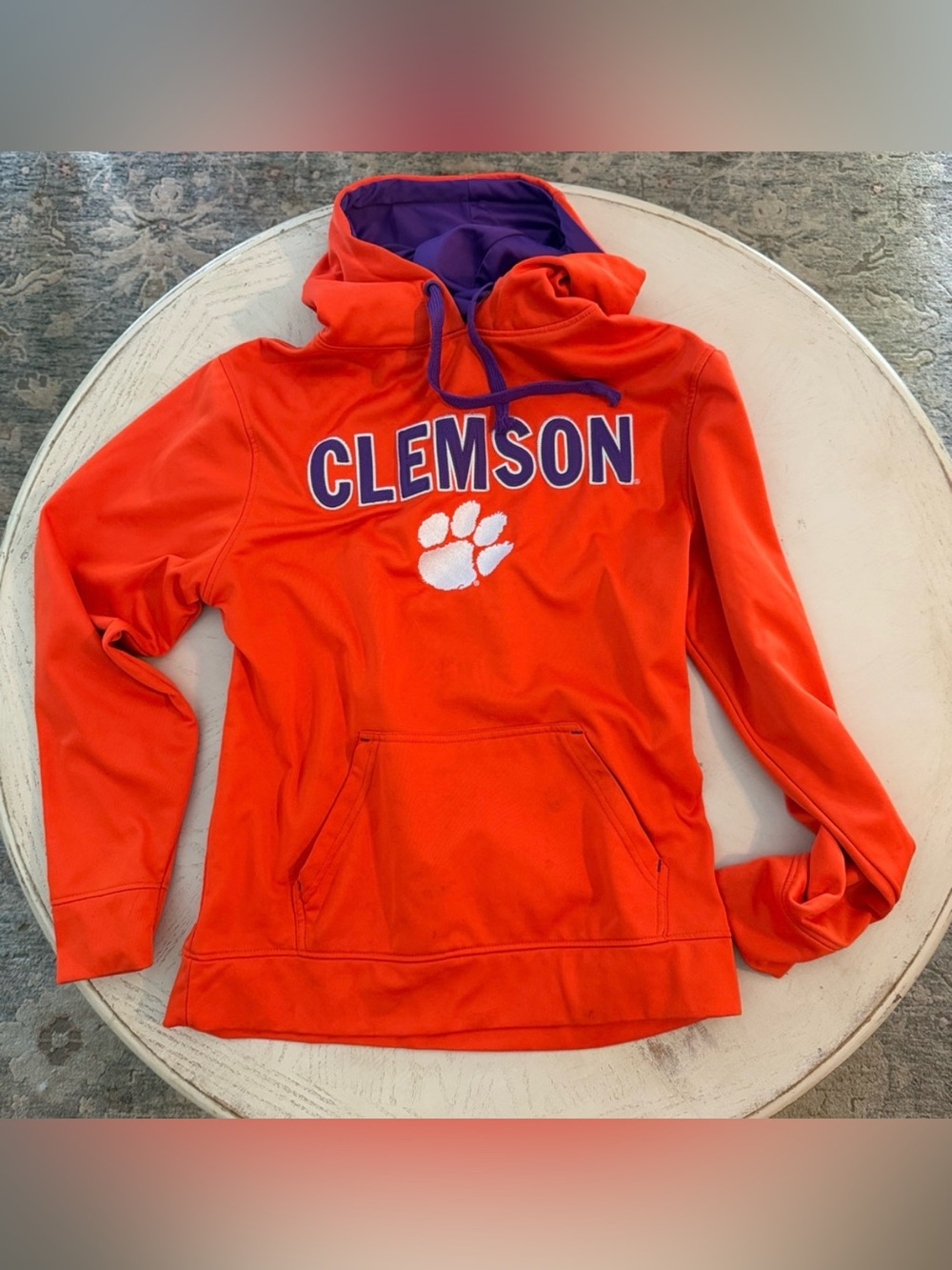 Clemson University Tigers Orange and Purple Hooded Pullover Sz Small